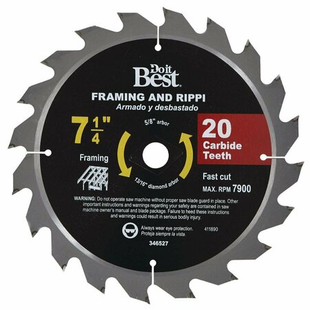 ALL-SOURCE 7-1/4 In. 20-Tooth Framing & Ripping Circular Saw Blade 415481DB